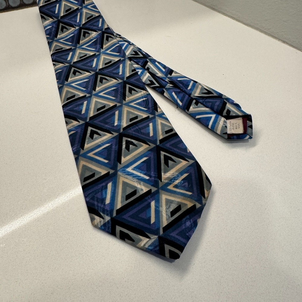 Aldo Gianni Tie Geometric Abstract Necktie Blue Gray Vintage Silk Casual
